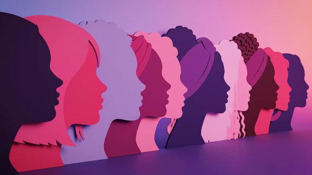 Diverse women silhouettes standing together in vibrant gradient