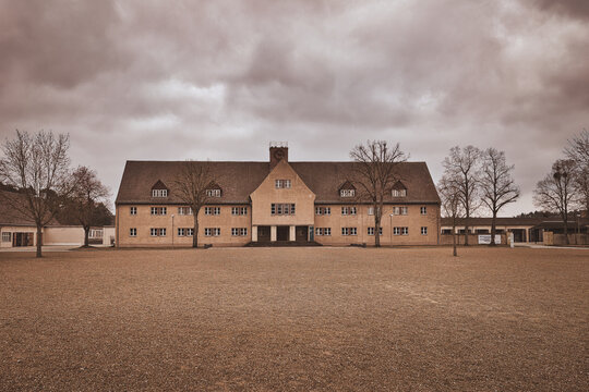 Former main SS headquarters building at the Ravensbr&uuml;ck concentration camp memorial site in F&uuml;rstenberg/Havel, Germany.
