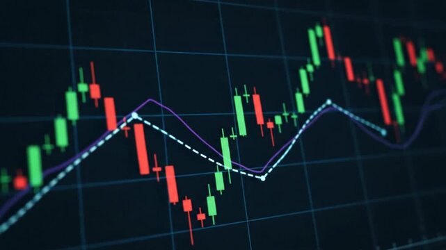 Stock chart on dark screen.