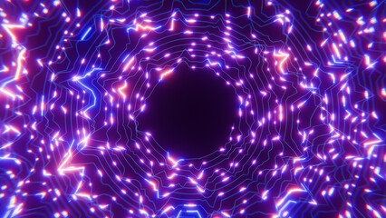 Fototapeta premium Vibrant neon lights form a unique tunnel with a circular pattern, creating a dynamic and futuristic backdrop