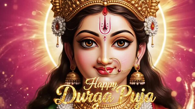 Divine Goddess Durga close view with radiant halo showing devotion faith power spirituality and Hindu worship tradition during Navratri and Durga Puja festival