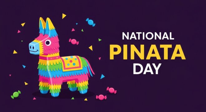 Vibrant pinata celebrating National Pinata Day with colorful confetti