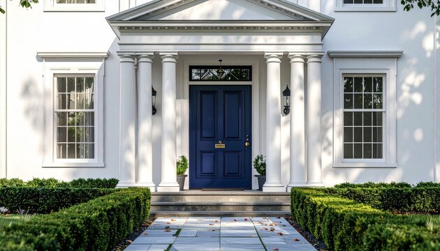Neoclassical House Entrance with Dark Blue Door