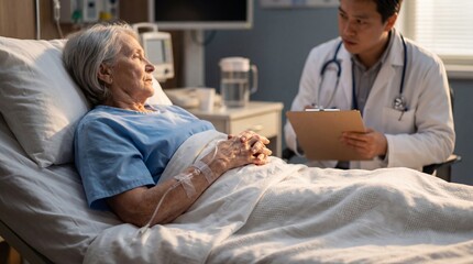 Obraz premium A doctor discussing a patient's treatment plan with her in a hospital room
