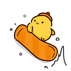 スノーボードを楽しむひよこのイラストアイコン © 故郷