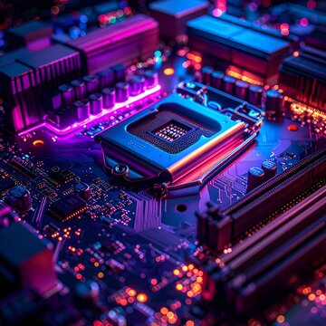 Computer motherboard component close up design