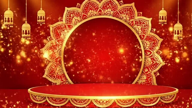 Royal red mandala stage background with glowing lights for Navratri Durga Puja Chaitra Navratri celebration spiritual worship ceremony and Indian cultural visuals