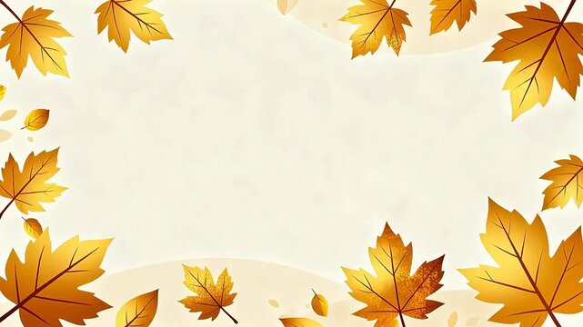 Golden autumn leaves on cream background