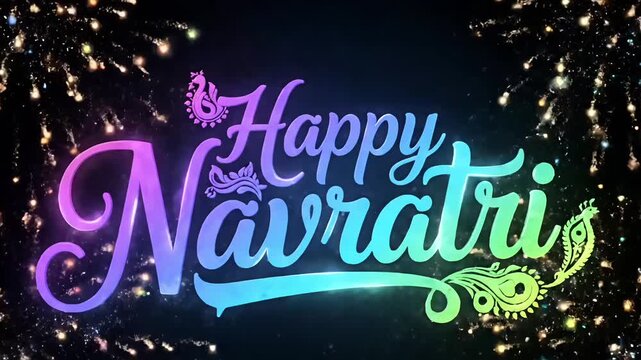 Colorful navratri greeting typography animation with glowing lights festive indian culture background for durga puja chaitra navratri celebration
