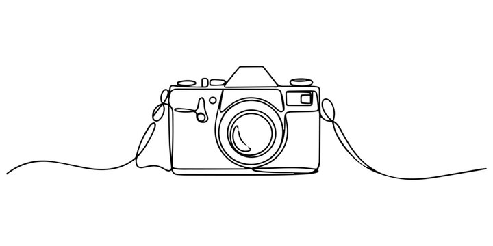 A line drawing of a digital camera on a white background, camera continuous one line art drawing, One continuous line drawing of a professional camera. camera continuous one line drawing vector