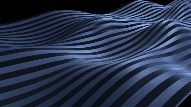 Abstract wavy surface with flowing blue and black striped pattern
