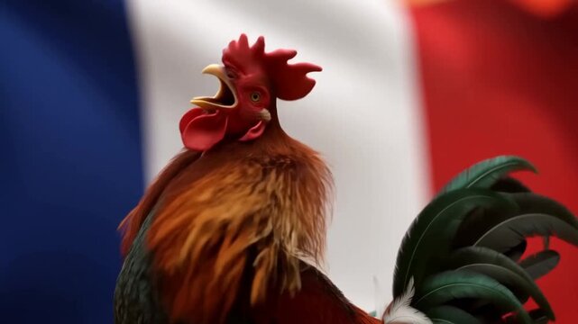 Majestic rooster crowing with french flag background