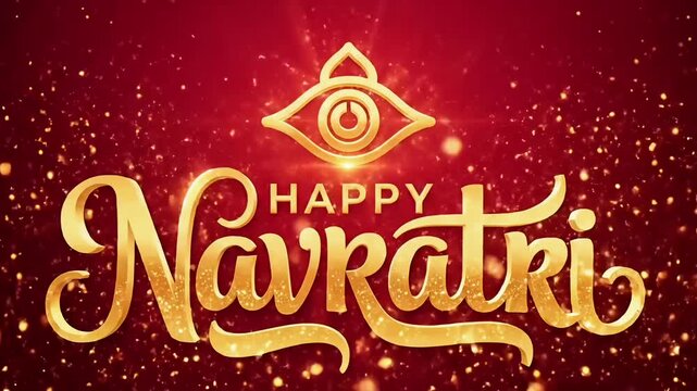 Navratri festival video with golden typography text glowing on red background for hindu celebration durga puja chaitra navratri spiritual marketing use