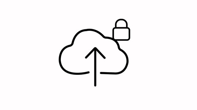 Cloud upload icon with security padlock concept. Secure cloud storage, data protection, and encrypted online backup. 2D animation in 4K resolution with alpha channel