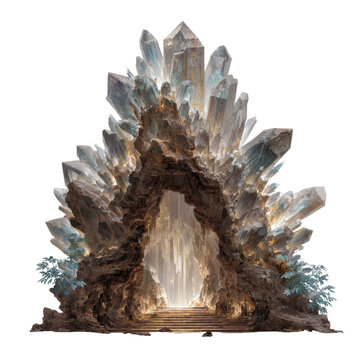 Fantasy Crystal Cave Arch Entrance with Glowing Gemstones