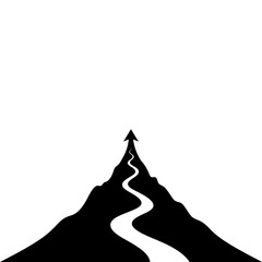 Obraz premium Black Arrow Path Ascending Mountain Peak Silhouette Against White Background