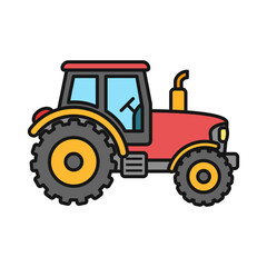 Obraz premium Farm tractor truck icon in cartoon flat style. Agriculture transport outline stroke vector illustration on isolated background. Colorful farming vehicle sign business concept.