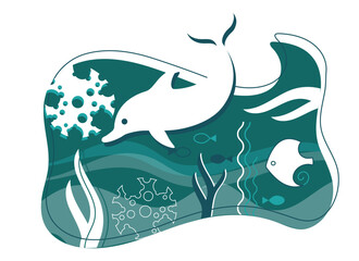 Obraz premium Dolphin in Abstract Ocean Ecosystem Illustration