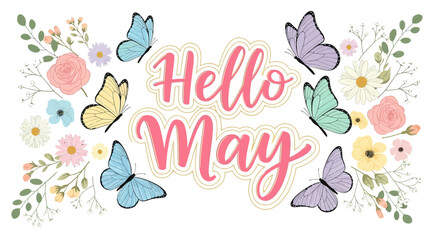 Colorful Butterflies and Flowers with Hello May. © siti sariyati