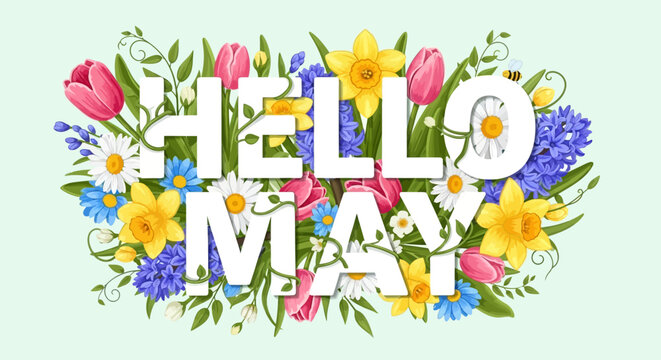 Hello May Floral Arrangement with Flowers.