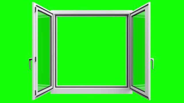Plastic window 3d opening on a chroma key backgroun