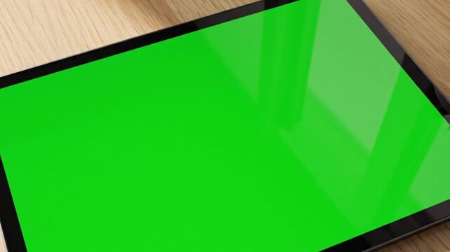 Blank green screen on a modern tablet device displaying a vibrant digital display