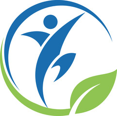 Obraz premium Abstract human figure with green leaf wellness healthcare and nature logo vector design