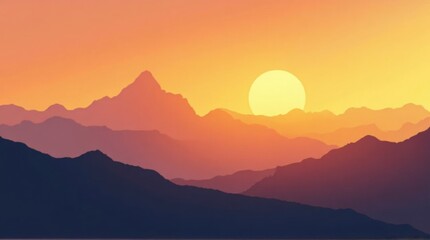 Obraz premium Sunset Over Mountain Range with Vibrant Orange Pink Sky and Soft Silhouettes