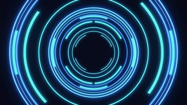 Digital pulse scanner radiating blue cyan rings dark holographic background seamless futuristic surreal ambience cascading softly abstract unique ultra realistic loop