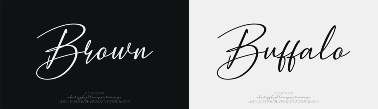 Brown Buffalo, Script minimal luxury font alphabet logo. Typography beauty fashion elegant minimalist serif italic fonts decorative wedding vintage retro logos. vector illustration
