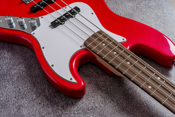Detail Red Electric Bass Guitar