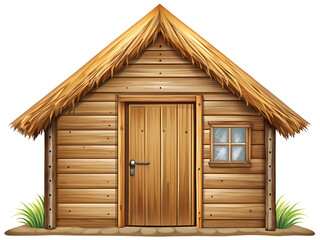  a hut with a wooden door on white background, PNG. AI Generated
