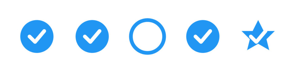 Fototapeta premium Validation icons with Blue Circles with Checkmarks and Star