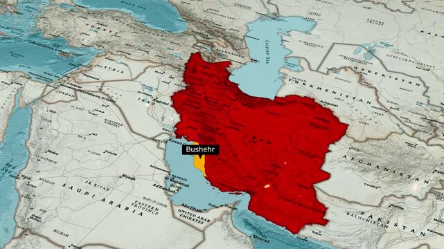 Strategic Map Highlighting Bushehr Province Iran Along the Persian Gulf Coast