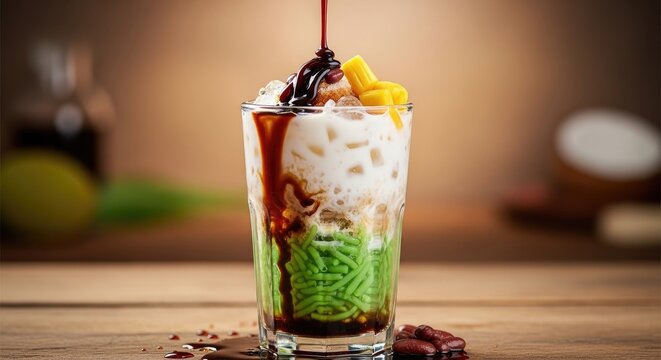 Delicious Halo-Halo Dessert with Chocolate Drizzle.