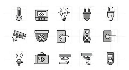 Smart Home Icons Set: Technology, Security, Automation, Energy Efficiency