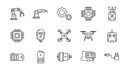 Technology Icons: Automation, AI, Drones, Electronics, Power & Circuitry