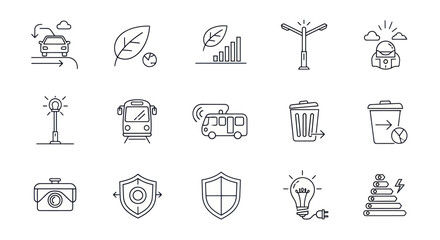 Fototapeta premium Smart City Icons: Eco-Friendly Transport, Energy, and Recycling