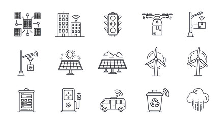 Fototapeta premium Smart City Icons: Technology, Sustainability, and Future Urban Life