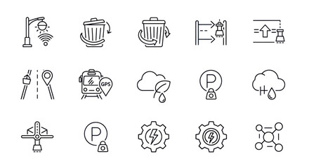 Fototapeta premium Smart City Icons: Technology, Sustainability, and Infrastructure