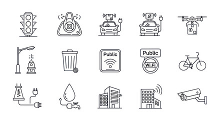 Smart City Technology Icons: Innovation, Connectivity, and Urban Living