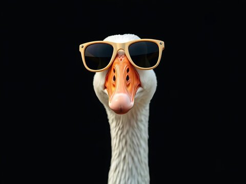 A goose in oversized sunglasses, looking incredibly cool and aloof, despite its awkward stance,  silly,  quirky
