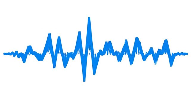 A blue waveform signal on a plain surface viewed from directly above displays various amplitude fluctuations