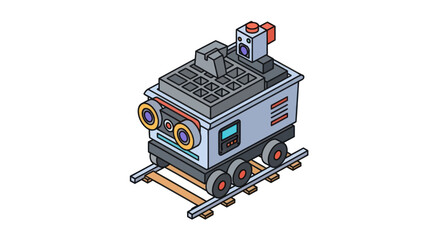 Cartoon Train Engine on Railway Tracks. © Mas