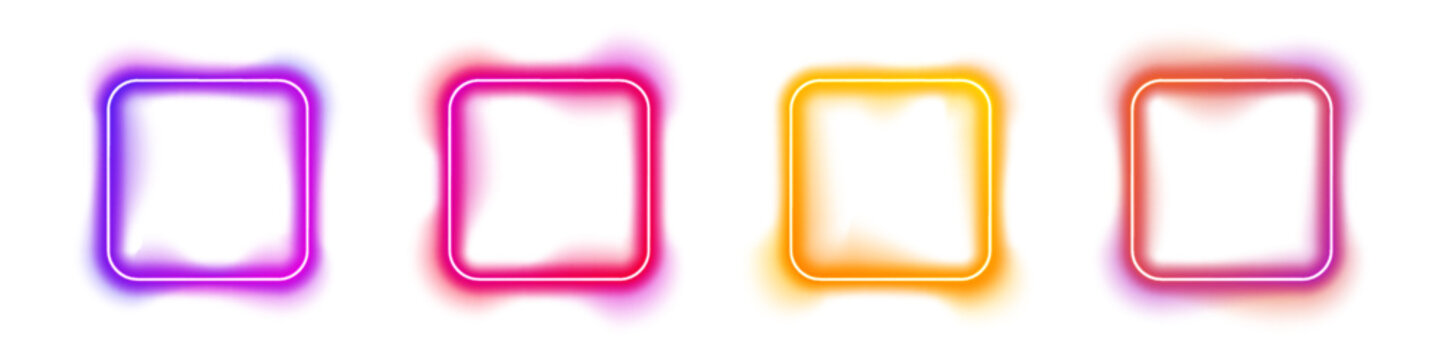 Neon square frames with sharp lines hover over dark surfaces. Vibrant cyan and blue gradients add modern digital style. Perfect for banners, UI elements, and creative illustrations.