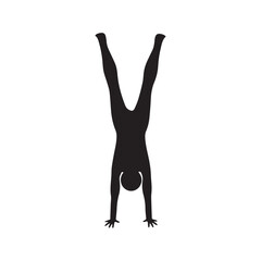 handstand, yoga, vector icon, black silhouette on white background 