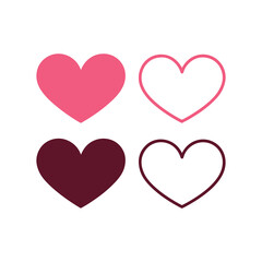 Four colorful heart shapes arranged in a grid featuring pink maroon and outlined designs for love and affection themes