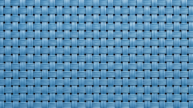 Blue woven plastic texture background, abstract basket weave pattern close up