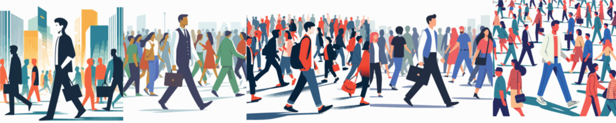 Obraz premium Vector of a man walking in crowd people
