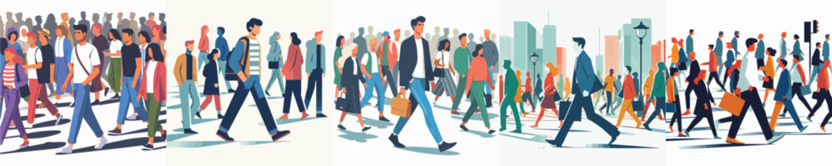 Vector of a man walking in crowd people